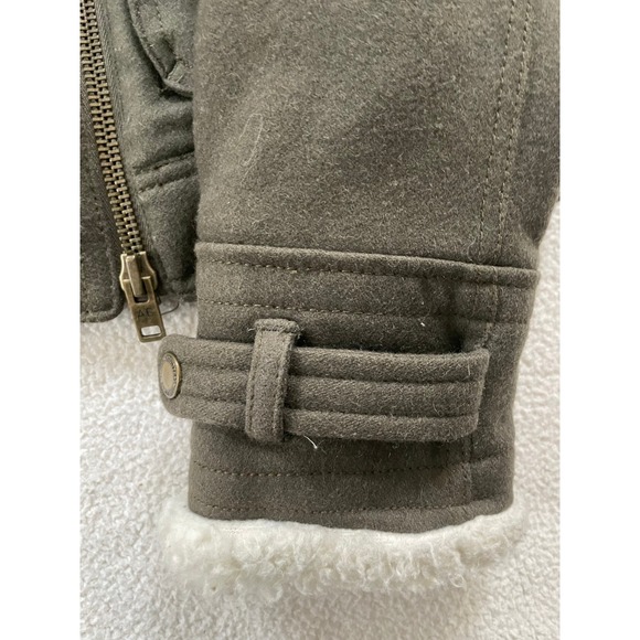 American Eagle Womens Medium Bomber Jacket Olive Green Wool Blend Sherpa Quilted - Picture 10 of 16